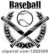 Clipart Of A Black And White Baseball And Text Over Crossed Bats And A Laurel Wreath Royalty Free Vector Illustration