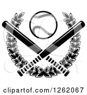 Poster, Art Print Of Black And White Baseball Over Crossed Bats And A Laurel Wreath