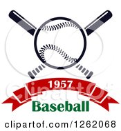 Clipart Of A Baseball Over Crossed Bats And A Red Banner With Text Royalty Free Vector Illustration