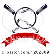Clipart Of A Baseball Over Crossed Bats And A Blank Red Banner Royalty Free Vector Illustration