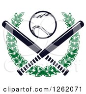 Clipart Of A Baseball Over Crossed Bats And A Green Laurel Wreath Royalty Free Vector Illustration