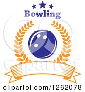 Clipart Of A Blue Bowling Ball In A Laurel Wreath Over A Blank Banner Under Text And Stars Royalty Free Vector Illustration