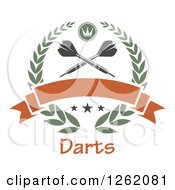 Poster, Art Print Of Crossed Throwing Darts In A Laurel Wreath With A Crown Stars And Blank Banner Over Text