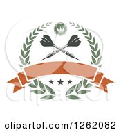 Clipart Of Crossed Throwing Darts In A Laurel Wreath With A Crown Stars And Blank Banner Royalty Free Vector Illustration
