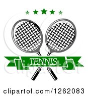 Poster, Art Print Of Crossed Tennis Rackets With Green Stars And A Text Banner