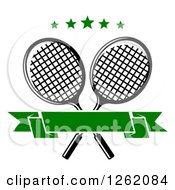 Poster, Art Print Of Crossed Tennis Rackets With Green Stars And A Blank Banner