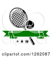Poster, Art Print Of Tennis Racket And Ball Withstars And A Green Blank Banner