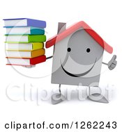 Clipart Of A 3d Happy White House Character Holding A Stack Of Books And A Thumb Up Royalty Free Illustration
