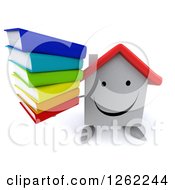 Clipart Of A 3d Happy White House Character Holding A Stack Of Books Royalty Free Illustration by Julos