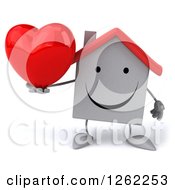 Clipart Of A 3d White House Character Holding A Heart Royalty Free Illustration