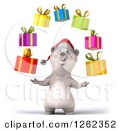 Clipart Of A 3d Christmas Polar Bear Juggling Gifts Royalty Free Illustration