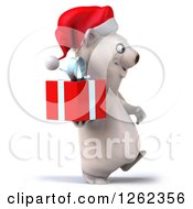 Clipart Of A 3d Christmas Polar Bear Walking With A Gift Royalty Free Illustration
