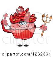 Poster, Art Print Of Devil Halloween Holiday Cupcake Holding A Pitchfork