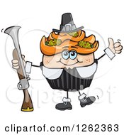 Poster, Art Print Of Pilgrim Thanksgiving Holiday Cupcake Holding A Musket