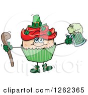 Poster, Art Print Of Leprechaun St Patricks Day Holiday Cupcake Holding A Beer And Cane