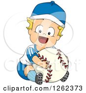 Poster, Art Print Of Blond White Toddler Boy Hugging A Giant Baseball