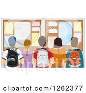 Rear View Of High School Students At A Bulletin Board