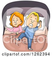 Clipart Of A Caucasian Husband Sleeping And Touching His Irritated Wife In Bed Royalty Free Vector Illustration