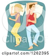 Clipart Of A Young Caucasian Couple Sleeping With Their Backs To Each Other Royalty Free Vector Illustration