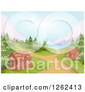Poster, Art Print Of Campground With Log Cabins And A Lake
