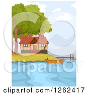 Poster, Art Print Of Lake Front Cabin With A Boat And Dock