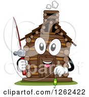 Log Cabin Character Holding A Fishing Pole