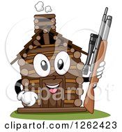 Log Cabin Character Holding A Hunting Rifle