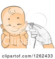 Clipart Of A Happy White Newborn Baby Boy During A Screening Royalty Free Vector Illustration