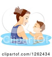 Poster, Art Print Of Caucasian Mother Swimming With Her Toddler Son