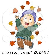 Poster, Art Print Of Blond White Toddler Boy Playing In Autumn Leaves