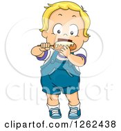 Blond White Toddler Boy Eating A Corn Dog