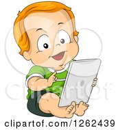 Poster, Art Print Of Red Haired White Toddler Boy Using A Tablet Computer