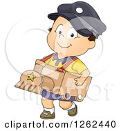Clipart Of A Toddler Baby Boy Wearing A Cardboard Train Costume Royalty Free Vector Illustration