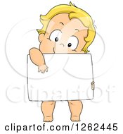 Clipart Of A Blond White Toddler Boy Holding A Blank Sign Royalty Free Vector Illustration by BNP Design Studio