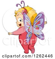 Poster, Art Print Of Blond White Toddler Girl Looking Back And Wearing A Butterfly Costume