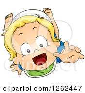 Clipart Of A Blond White Toddler Boy Crawling And Reaching Up Royalty Free Vector Illustration
