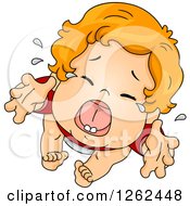 Clipart Of A Red Haired White Toddler Boy Throwing A Tantrum And Reaching Up Royalty Free Vector Illustration