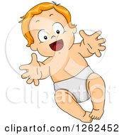 Clipart Of A Red Haired White Baby Boy Reaching Up Royalty Free Vector Illustration