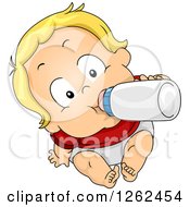 Blond White Baby Boy Drinking Formula From A Bottle