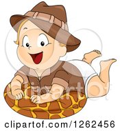 Clipart Of A Red Haired White Toddler Safari Boy On A Giraffe Pillow Royalty Free Vector Illustration