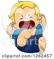 Clipart Of A Blond White Toddler Boy Throwing A Tantrum Royalty Free Vector Illustration by BNP Design Studio