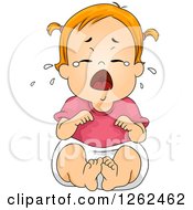Clipart Of A Red Haired White Toddler Girl Sitting And Crying Royalty Free Vector Illustration