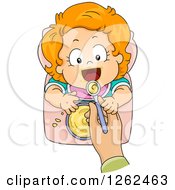 Poster, Art Print Of Red Haired White Toddler Girl Being Spood Fed