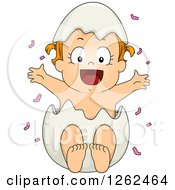 White Toddler Girl Popping Out Of An Egg Shell With Pink Gender Reveal Confetti