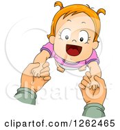 Caucasian Hands Helping A Toddler Girl Take Her First Steps