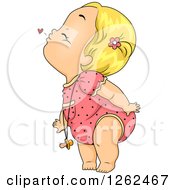 Clipart Of A Blond White Toddler Girl Puckered Up For A Kiss Royalty Free Vector Illustration
