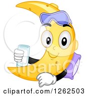 Crescent Moon Character With A Pillow Mask And Glass Of Milk