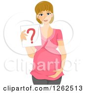 Poster, Art Print Of Happy Pregnant Blond White Woman Holding A Question Mark
