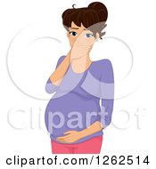 Clipart Of A Pregnant Brunette White Woman With Morning Sickness Royalty Free Vector Illustration