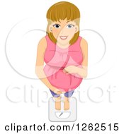 Clipart Of A Happy Pregnant Blond White Woman Standing On A Scale Royalty Free Vector Illustration